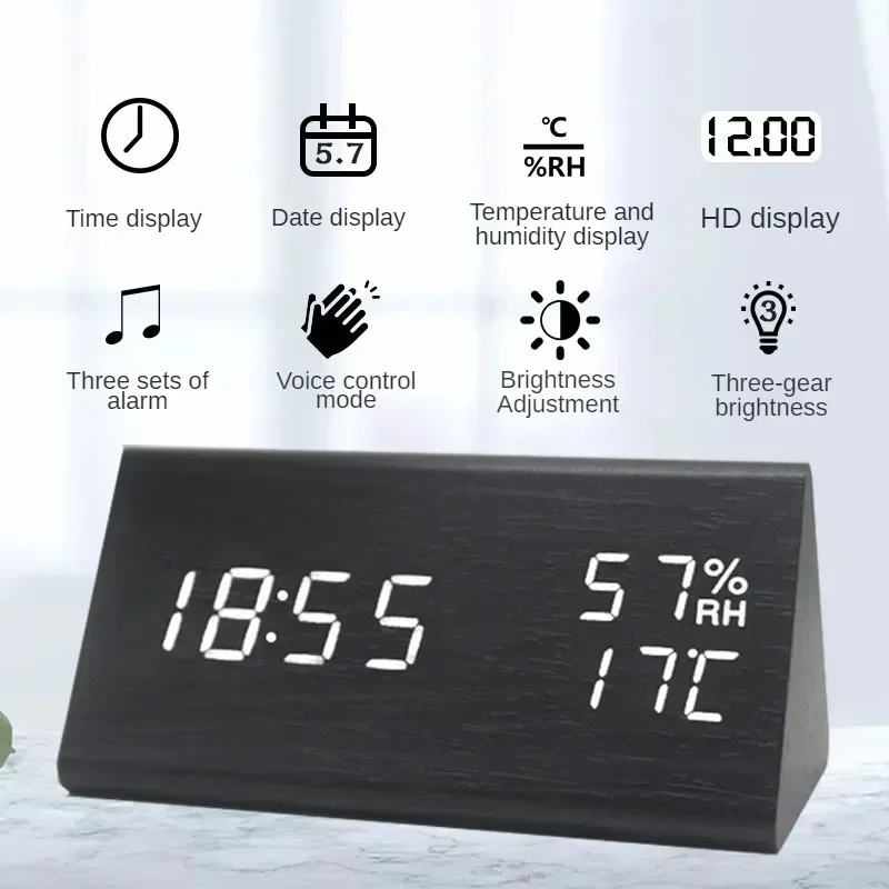 LED Student Alarm Clock Simple Wall Clock Temperature Display Sound Control Table Clock Desktop Home Decor Garden thumbnail 4