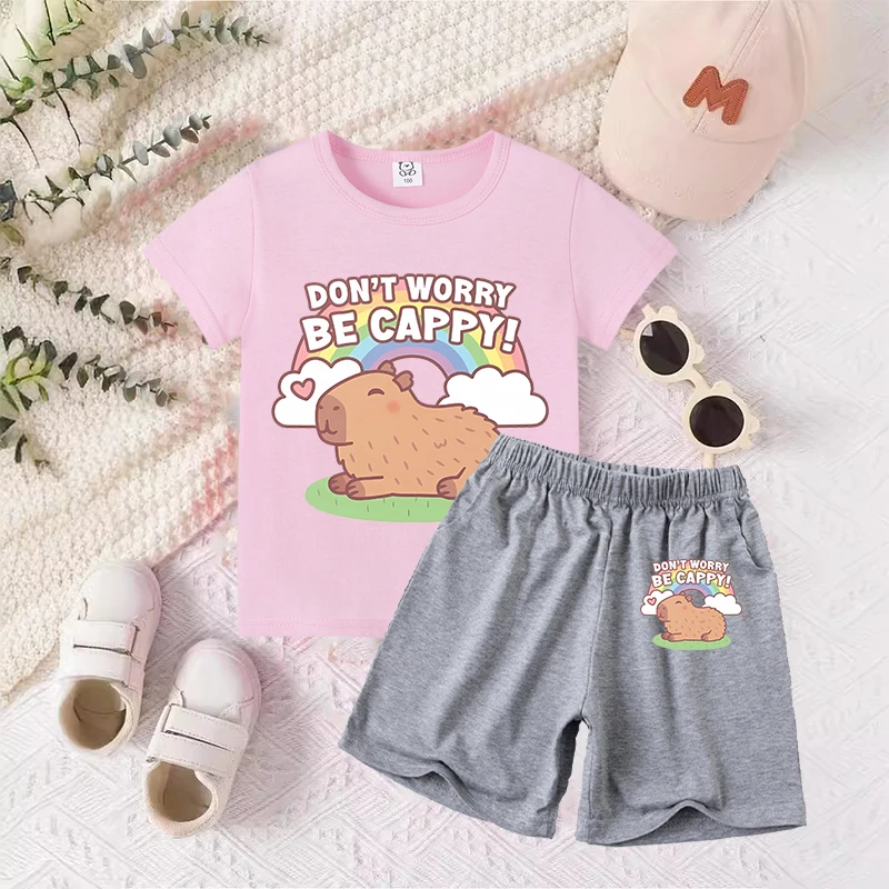 Capybara Baby T-Shirt Shorts Suit Boys Girls Summer Clothes Outfit Tracksuit Cartoon Anime Printed Tees Kids Pajamas Sets Gift thumbnail 5
