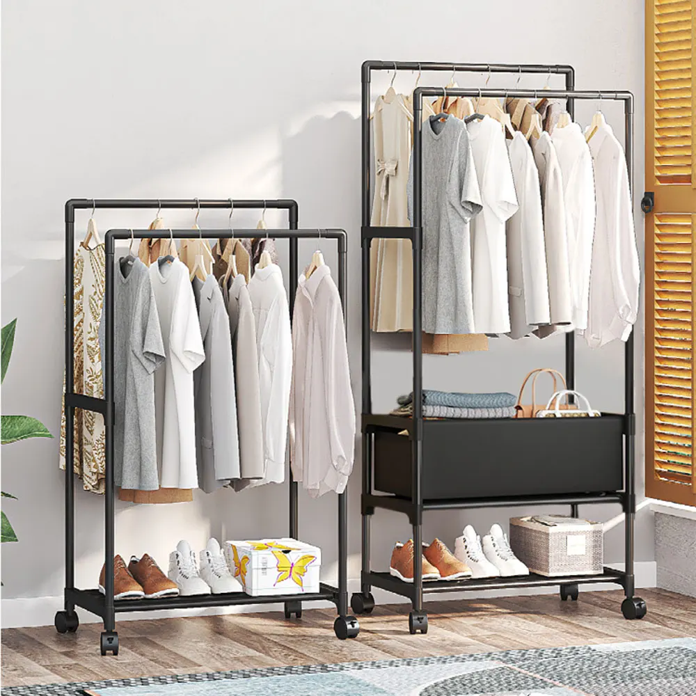 【Lifeideas】Double Rod Metal Clothes Rack on Wheels