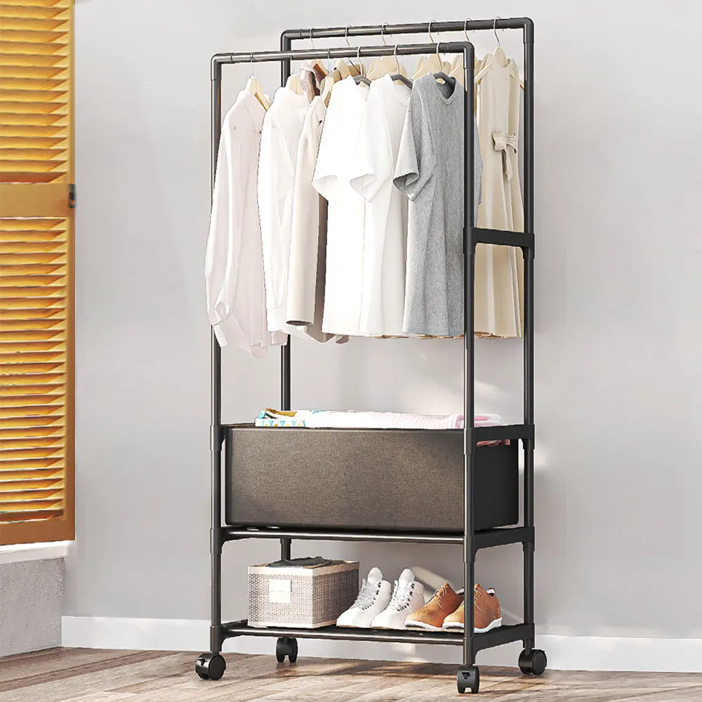 【Lifeideas】Double Rod Metal Clothes Rack on Wheels thumbnail 2