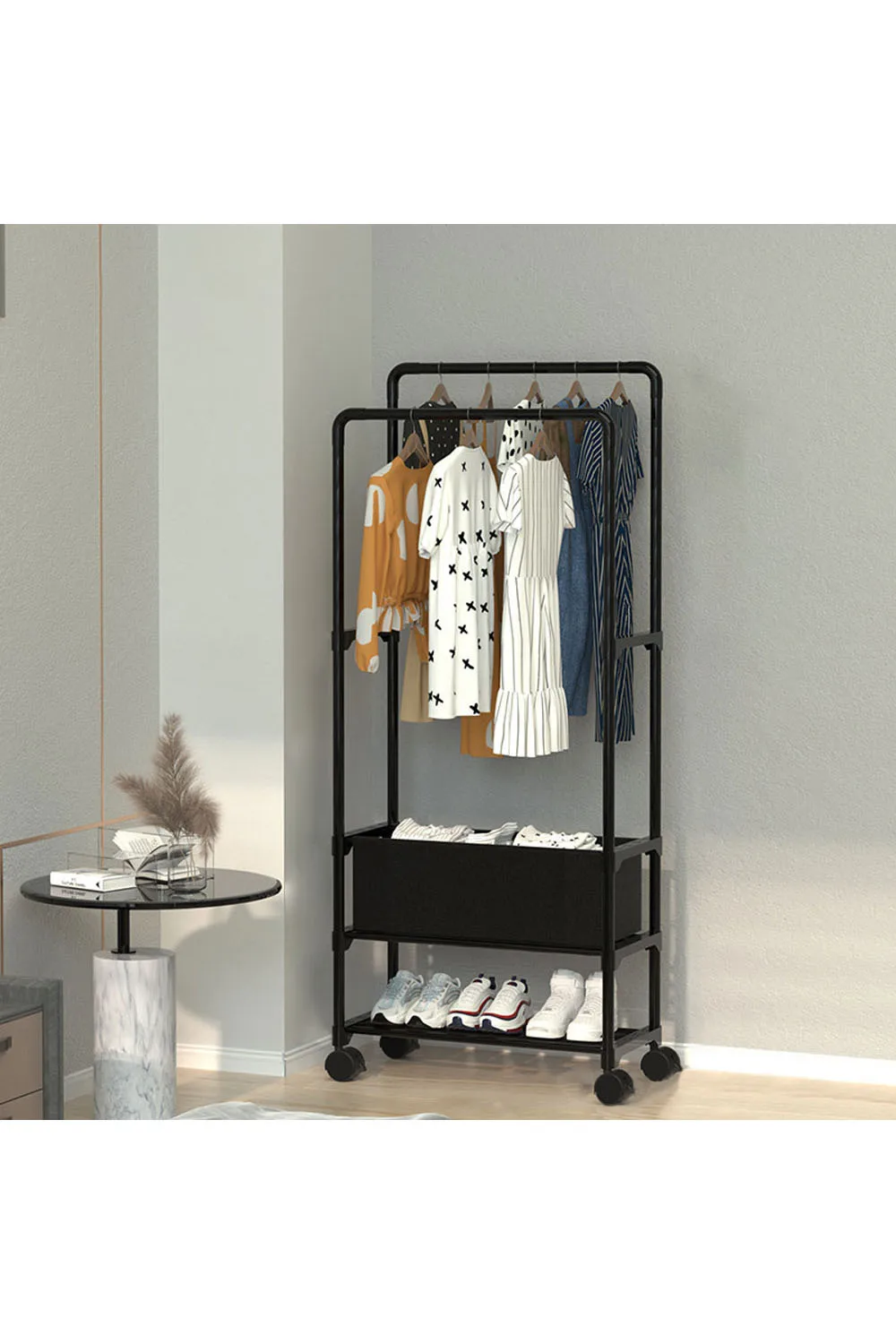 【Lifeideas】Double Rod Metal Clothes Rack on Wheels thumbnail 3