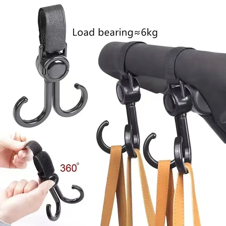 Double Hook Load-bearing Sturdy and Durable 360 Degree Rotating Adjustable Hook and Loop Fasteners Baby Stroller Accessories thumbnail 2