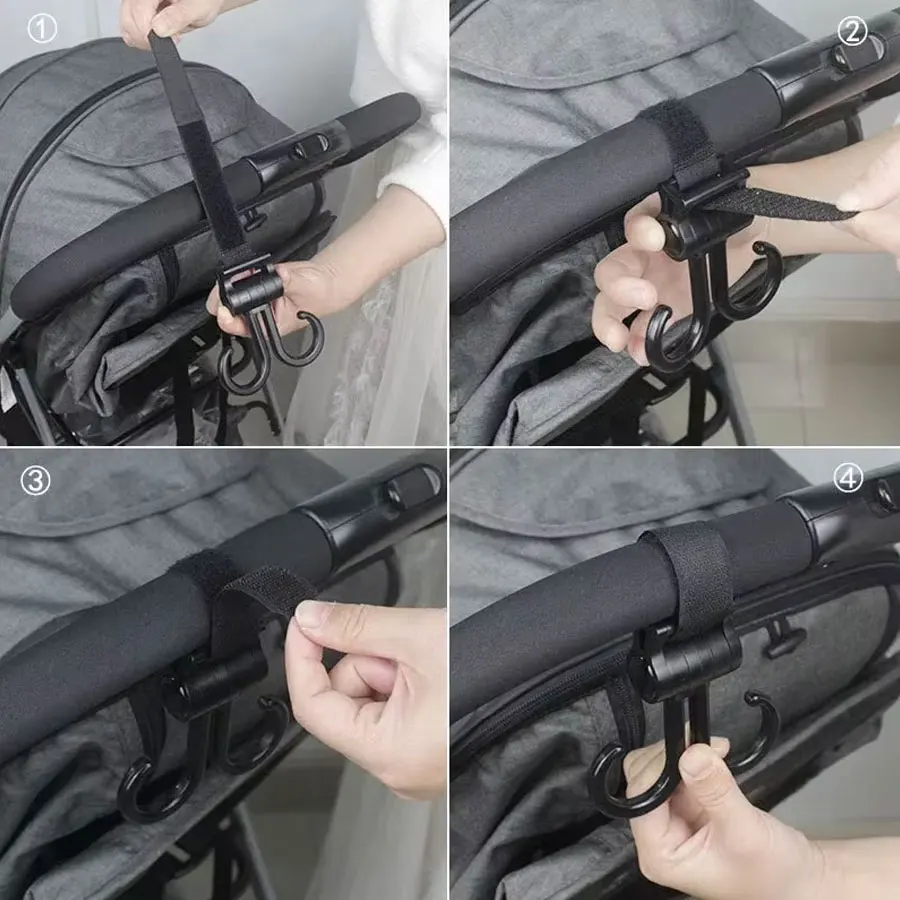Double Hook Load-bearing Sturdy and Durable 360 Degree Rotating Adjustable Hook and Loop Fasteners Baby Stroller Accessories thumbnail 3