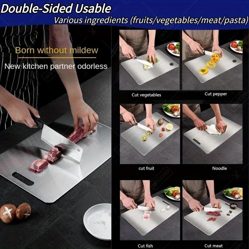 WXCOO 5 Sizes Stainless Steel Thickened Cutting Board Kneading Dough Board Kitchen Fruit Vegetable Household Kitchen Boards thumbnail 5