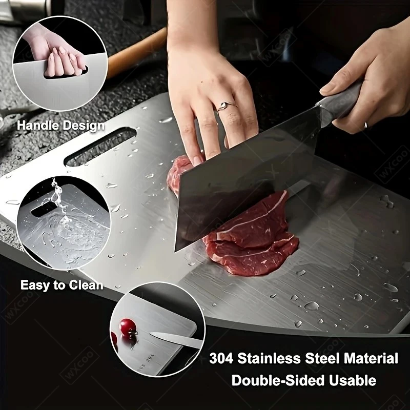 WXCOO 5 Sizes Stainless Steel Thickened Cutting Board Kneading Dough Board Kitchen Fruit Vegetable Household Kitchen Boards thumbnail 2