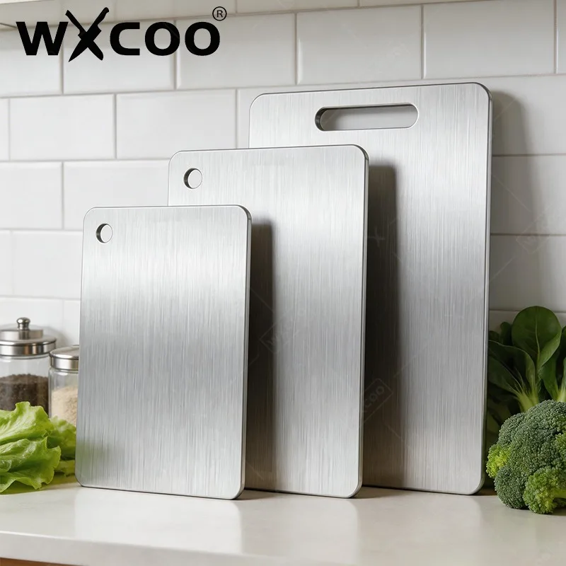 WXCOO 5 Sizes Stainless Steel Thickened Cutting Board Kneading Dough Board Kitchen Fruit Vegetable Household Kitchen Boards