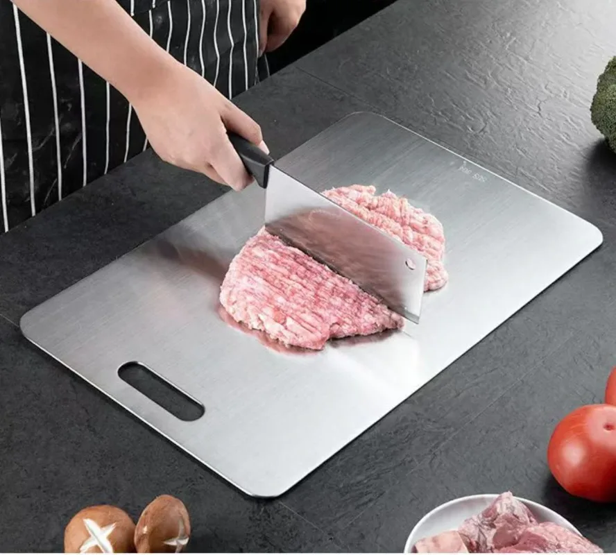 WXCOO 5 Sizes Stainless Steel Thickened Cutting Board Kneading Dough Board Kitchen Fruit Vegetable Household Kitchen Boards thumbnail 3