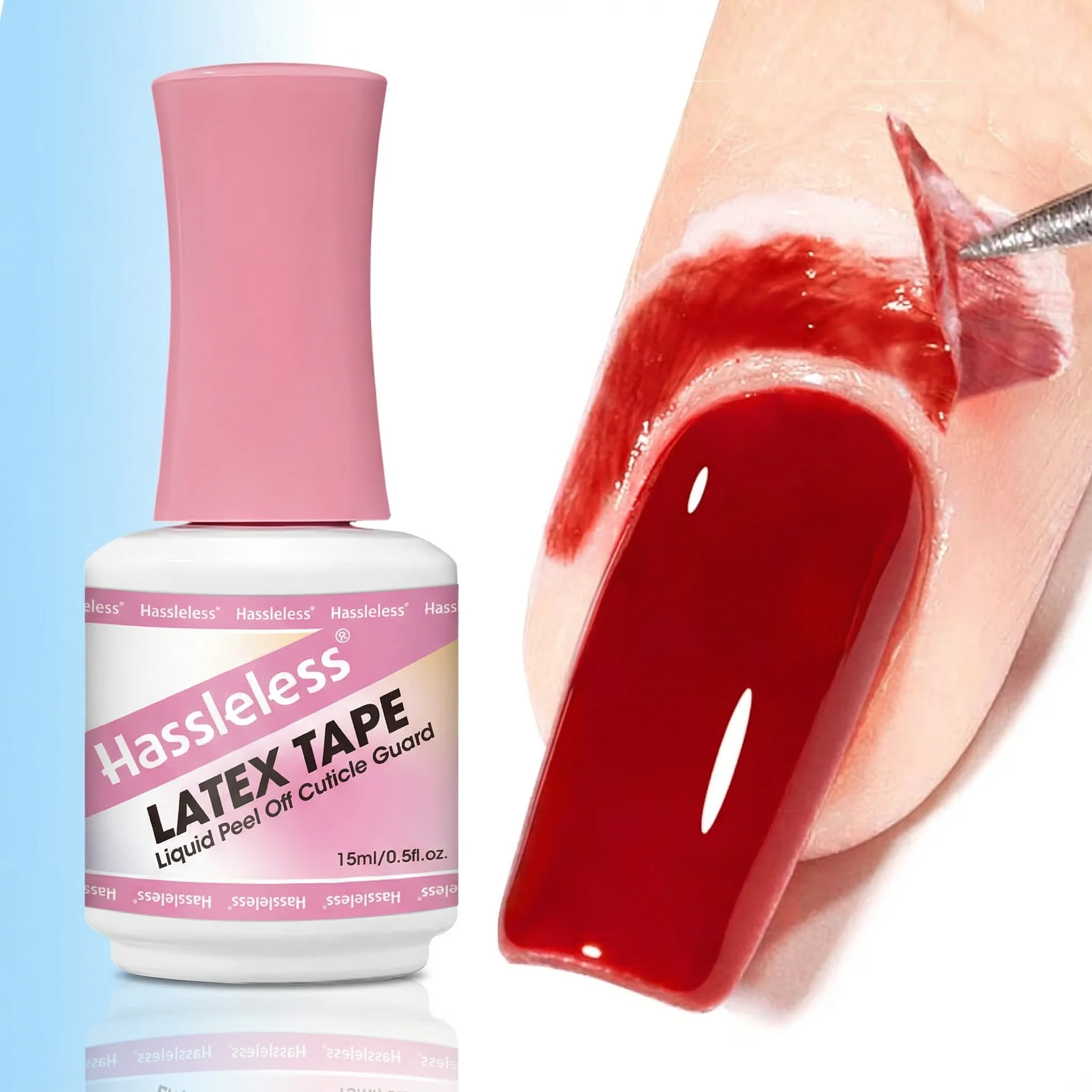 Hassleless 15ml nail peel-off liquid with spill-proof adhesive tape, gentle formula, peel-off cuticle protectant for nail polish