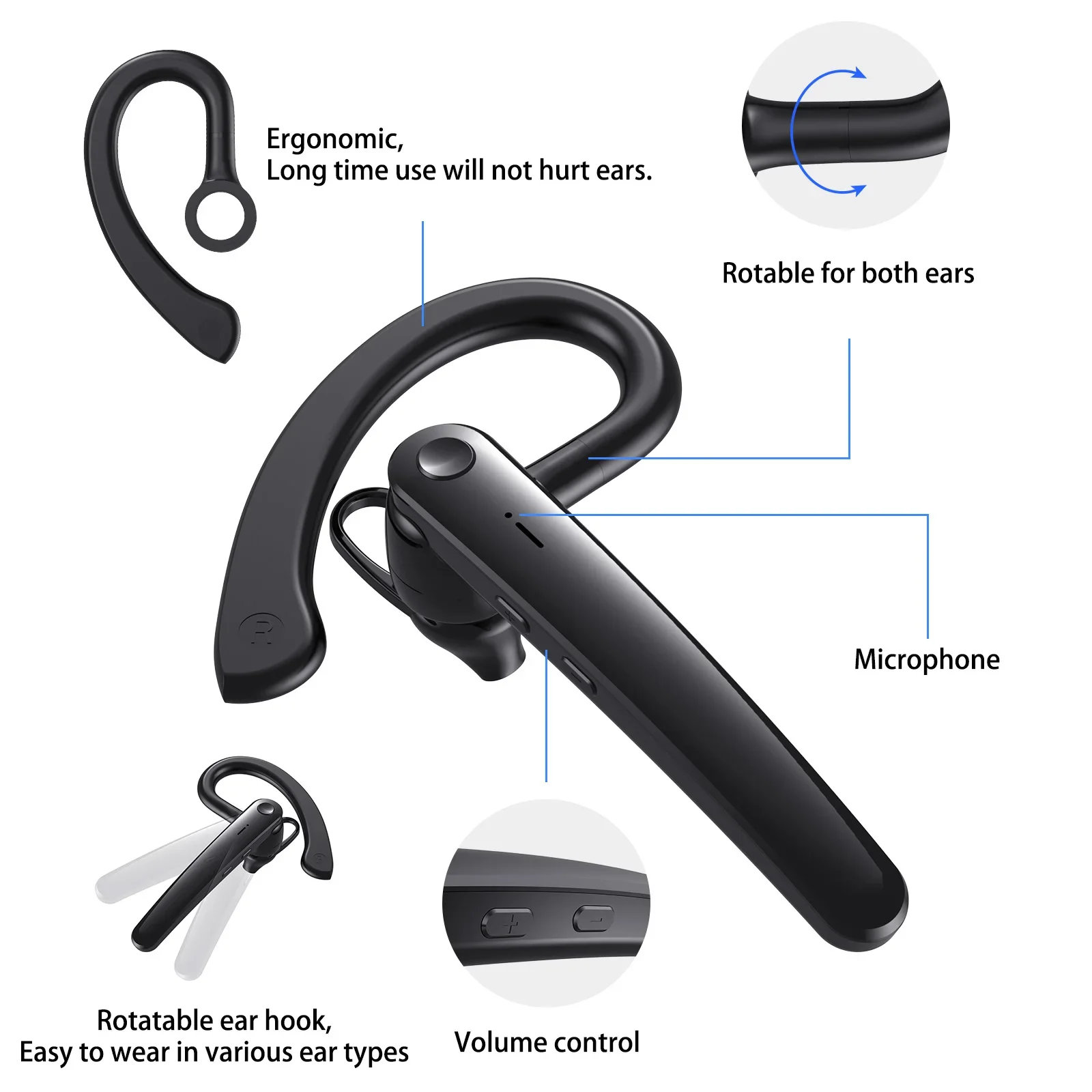 Wireless Bluetooth Headphones With Microphon Earphone ENC Noise Cancelling Handsfree Talking Headset Busines Auriculares Driving thumbnail 4