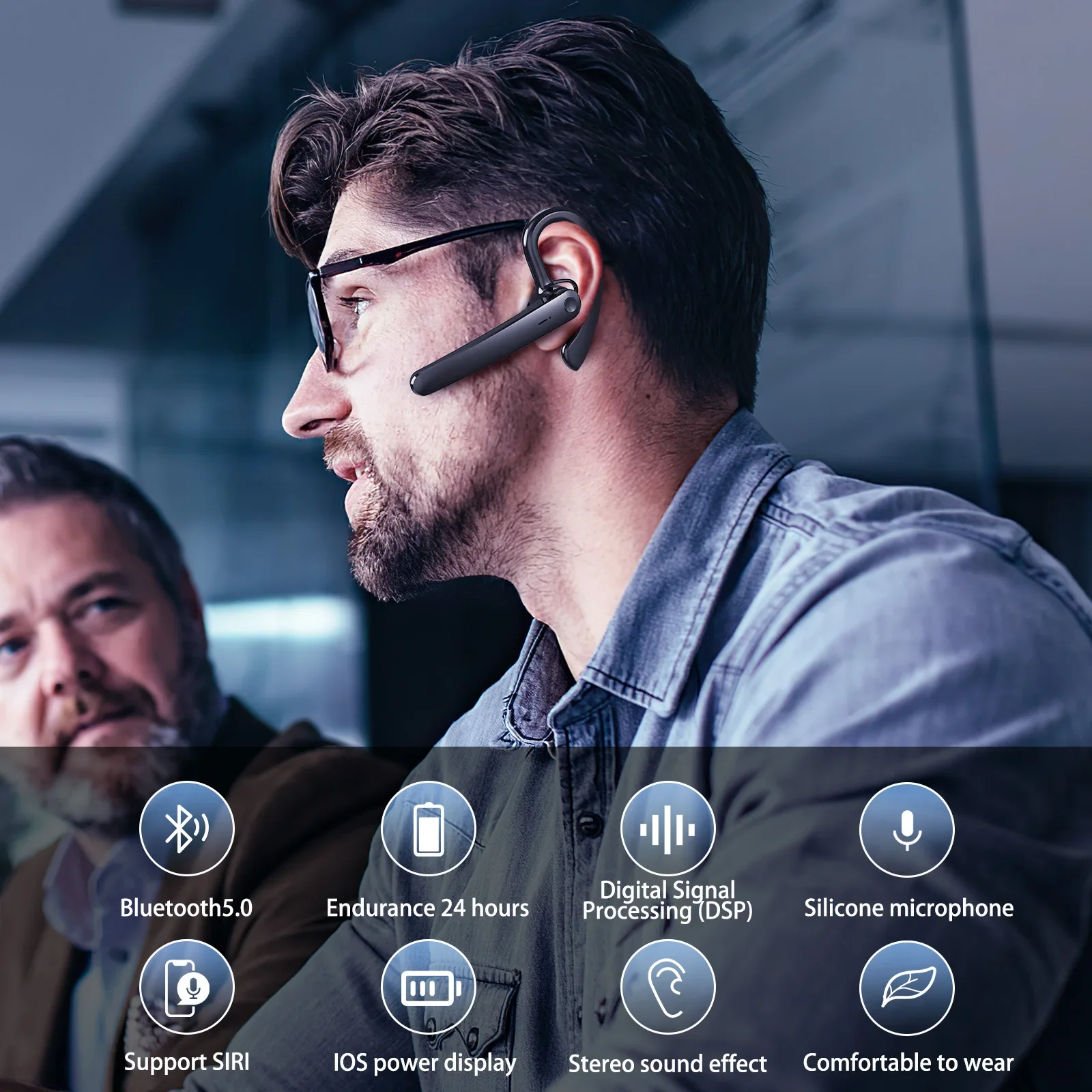 Wireless Bluetooth Headphones With Microphon Earphone ENC Noise Cancelling Handsfree Talking Headset Busines Auriculares Driving thumbnail 2