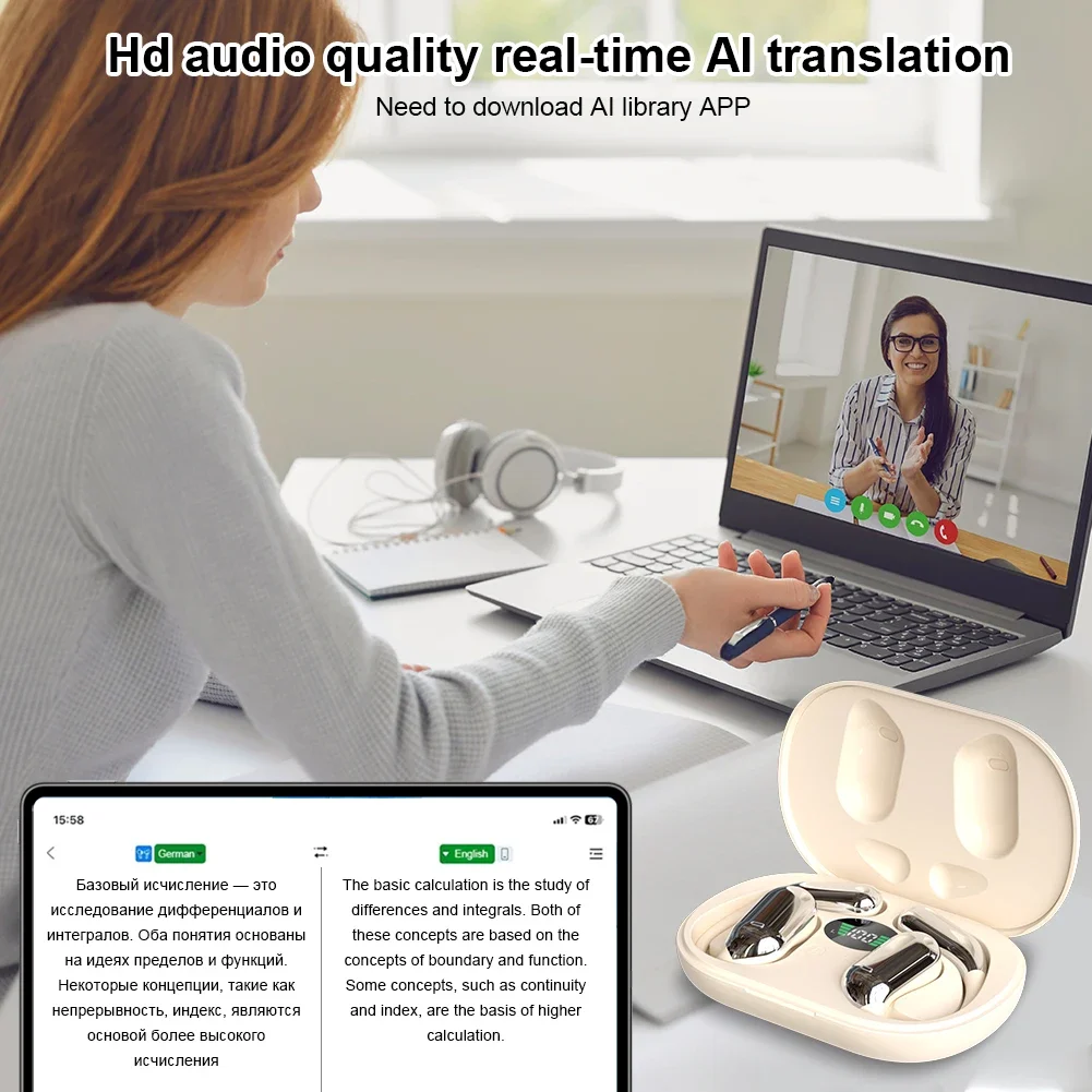 3-in-1 AI Translator Earbuds 144 Languages Noise Cancelling Bluetooth 5.3 Headset Instant Translator Smart Voice Real Time thumbnail 6
