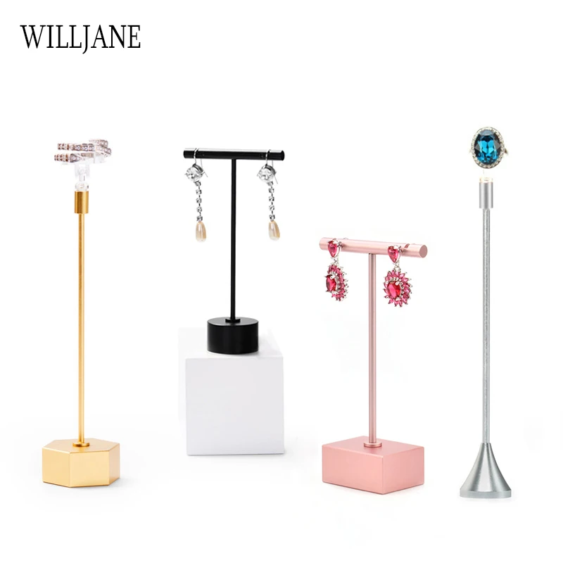Dangle Earrings Display Holder Stand Metal T Bar Rack Ear Studs Hanger Jewelry Ring Clip Organizer Tower Eardrop Storage Shelf