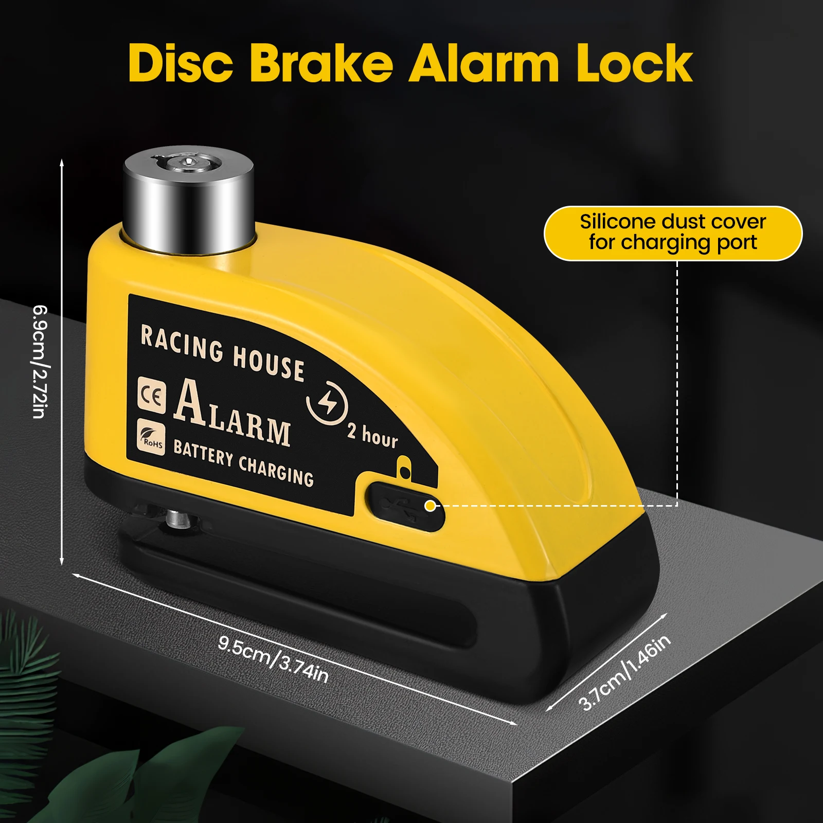 Rechargeable Padlock For Motorcycle Alarm Disc Lock 110db Anti-Theft Alarm For Motorcycle Bike Alarm With 1.5m Reminder Cable thumbnail 6