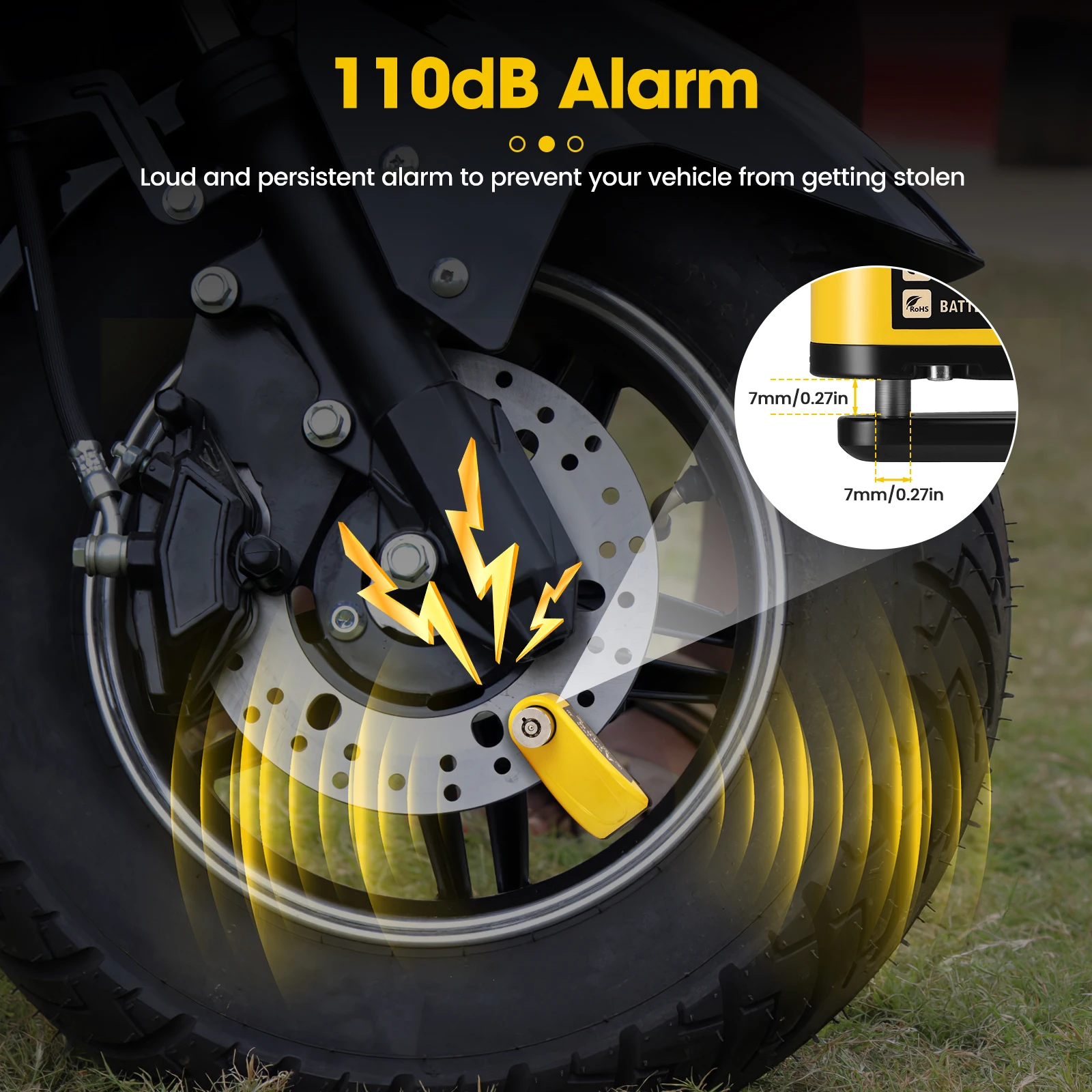 Rechargeable Padlock For Motorcycle Alarm Disc Lock 110db Anti-Theft Alarm For Motorcycle Bike Alarm With 1.5m Reminder Cable thumbnail 5