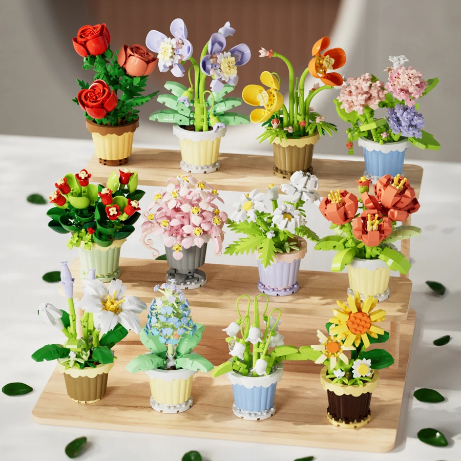 Mini Flower Pot Building Blocks Flower Bouquet Blocks Educational Kids Toys Mother's Day Gift thumbnail 2