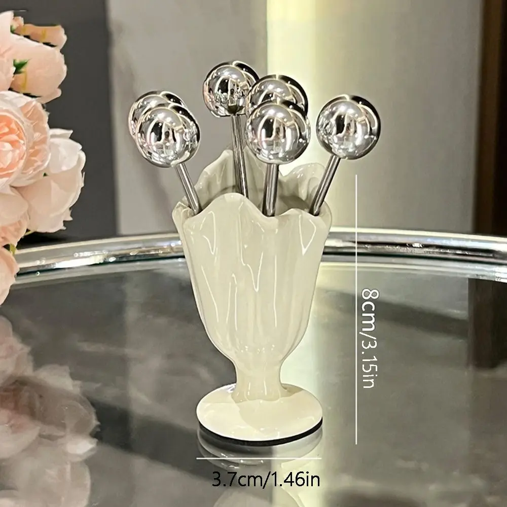 6Pcs Stainless Steel Fruit Forks Set Light Luxury Ceramic Jar Dessert Forks with Holder Home Decoration Tableware Organizer thumbnail 6