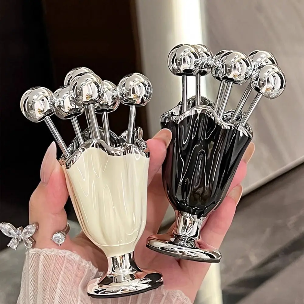 6Pcs Stainless Steel Fruit Forks Set Light Luxury Ceramic Jar Dessert Forks with Holder Home Decoration Tableware Organizer thumbnail 5
