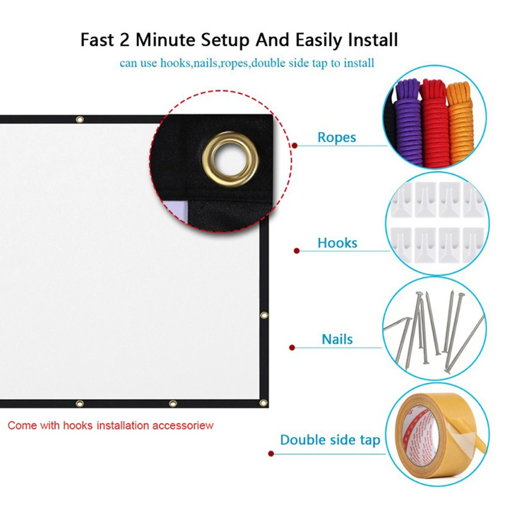 16:9 Ratio Hight-density Portable Projection Screen 1080P 3d 4K HD Projector Movie 60 72 84 92 100 120 150 Inchs for Home Office thumbnail 5
