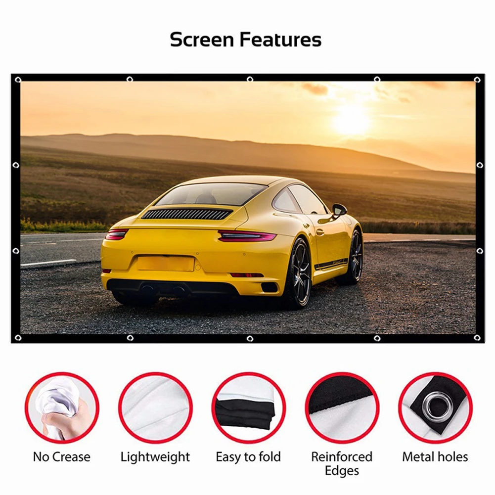 16:9 Ratio Hight-density Portable Projection Screen 1080P 3d 4K HD Projector Movie 60 72 84 92 100 120 150 Inchs for Home Office thumbnail 3