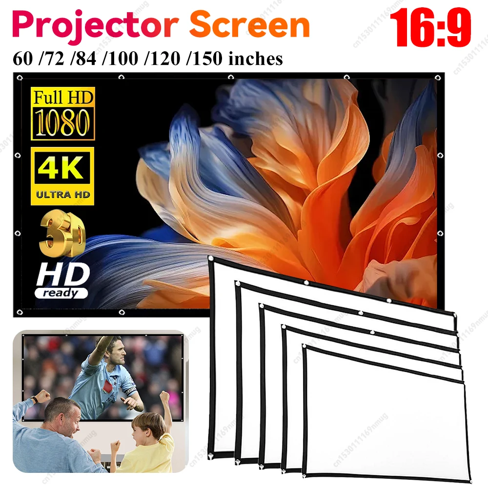 16:9 Ratio Hight-density Portable Projection Screen 1080P 3d 4K HD Projector Movie 60 72 84 92 100 120 150 Inchs for Home Office