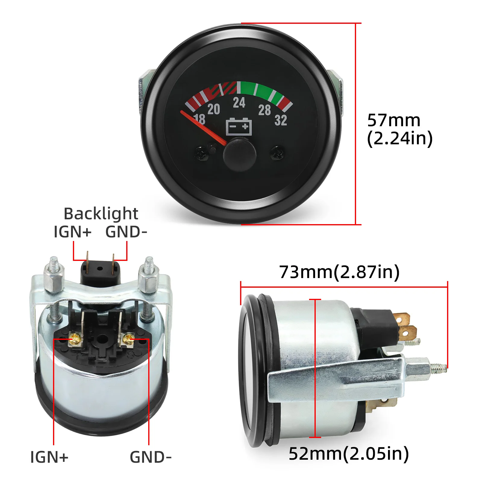 24V VDO Voltmeter 8-16V 18-32V for Diesel Car 10Bar Oil Press Meter Oil / Water Temp Gauge Indicator with Yellow Led Customized thumbnail 6
