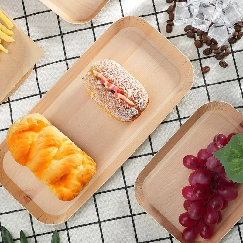 10 PCS Disposable Desserts Plates Wood Grain Tray Vegetable Dessert Plates Kitchen Dishes Ideal For Parties, Families, Outdoors thumbnail 2
