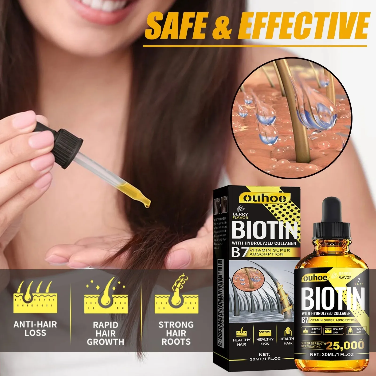 Collagen B7 Vitamin Hair Growth Essential Oil Prevent Hair Loss And Nourish With Essential Oil Scalp Treatment Set For Men Women thumbnail 3