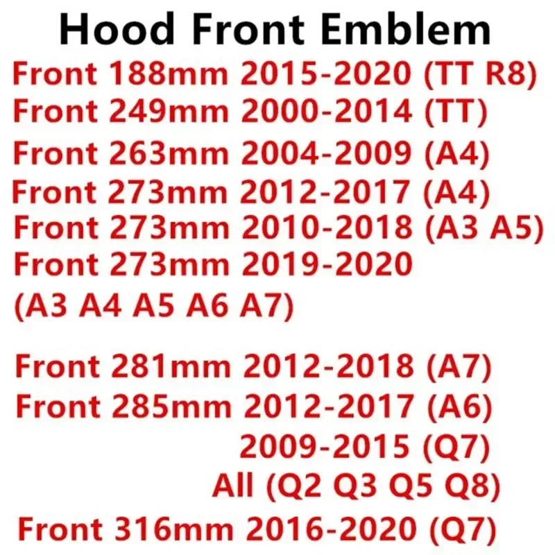 For Audi A3 A4 A5 A6 A7 Q2 Q3 Q5 Q8 TT ABS Black Hood Front Bonnet Grill Rear Trunk Emblem Logo Badge Sticker Decal  4 Ring Logo thumbnail 5
