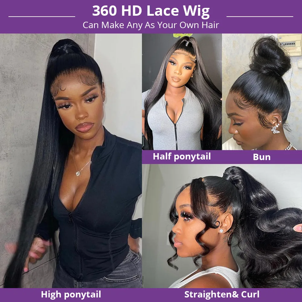 30 40 Inch Bone Straight 13x4 13x6 360 Lace Front Wig Hd Transparent Lace Frontal Wig Human Hair Pre Plucked Lace Wigs For Women thumbnail 5