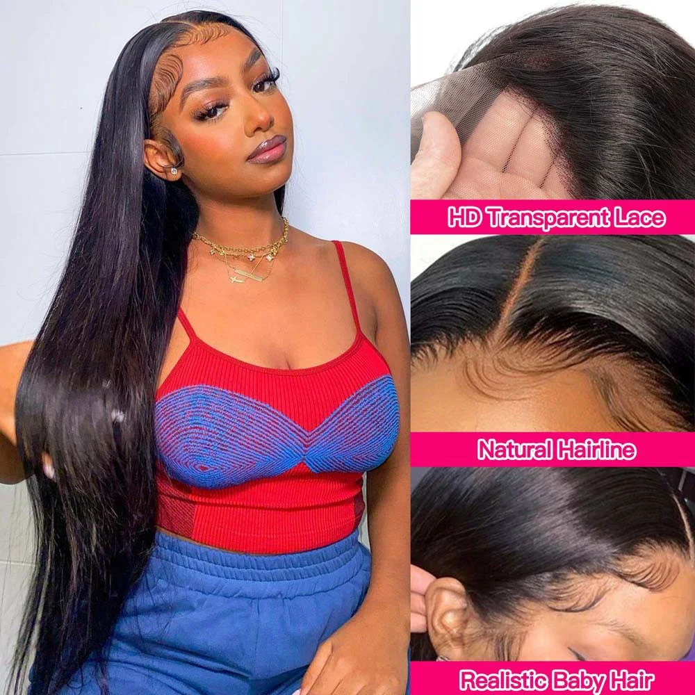 30 40 Inch Bone Straight 13x4 13x6 360 Lace Front Wig Hd Transparent Lace Frontal Wig Human Hair Pre Plucked Lace Wigs For Women thumbnail 4