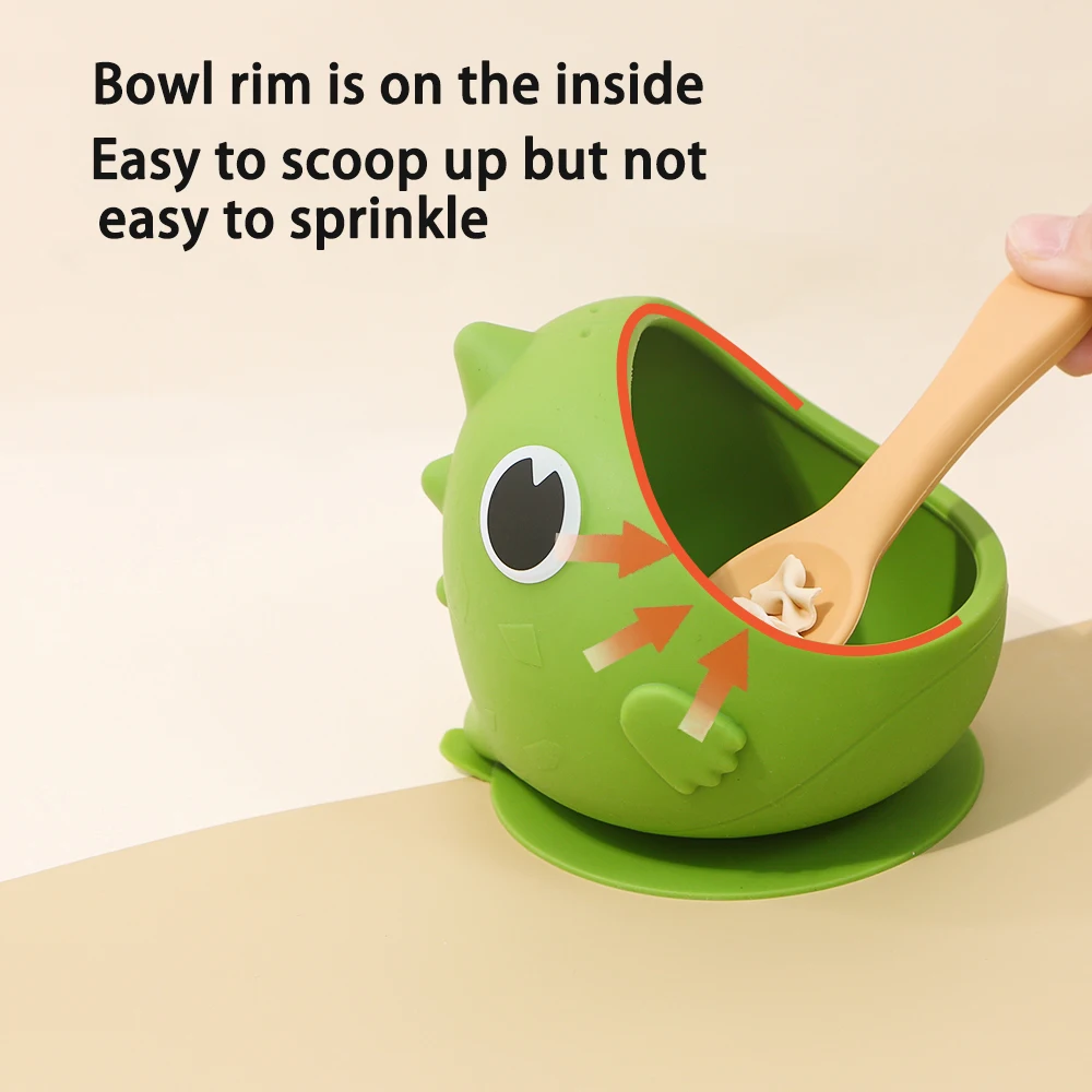 Dinosaur Silicone Bowl Food Grade Cartoon Baby Suction Cup Complementary Food Bowl Steaming And Anti Drop Snack Bowl Tableware thumbnail 4