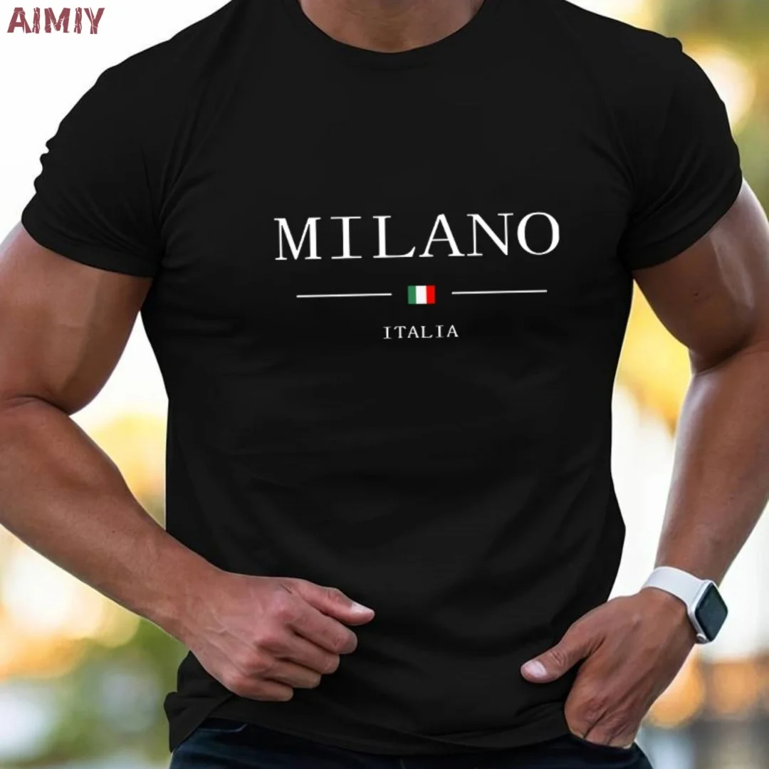 Man T Shirt Casual Oversized Sports Loose Plus Milano Print Clothing Comfortable Shopping Round Neck Short Sleeved T-Shirt Top thumbnail 2
