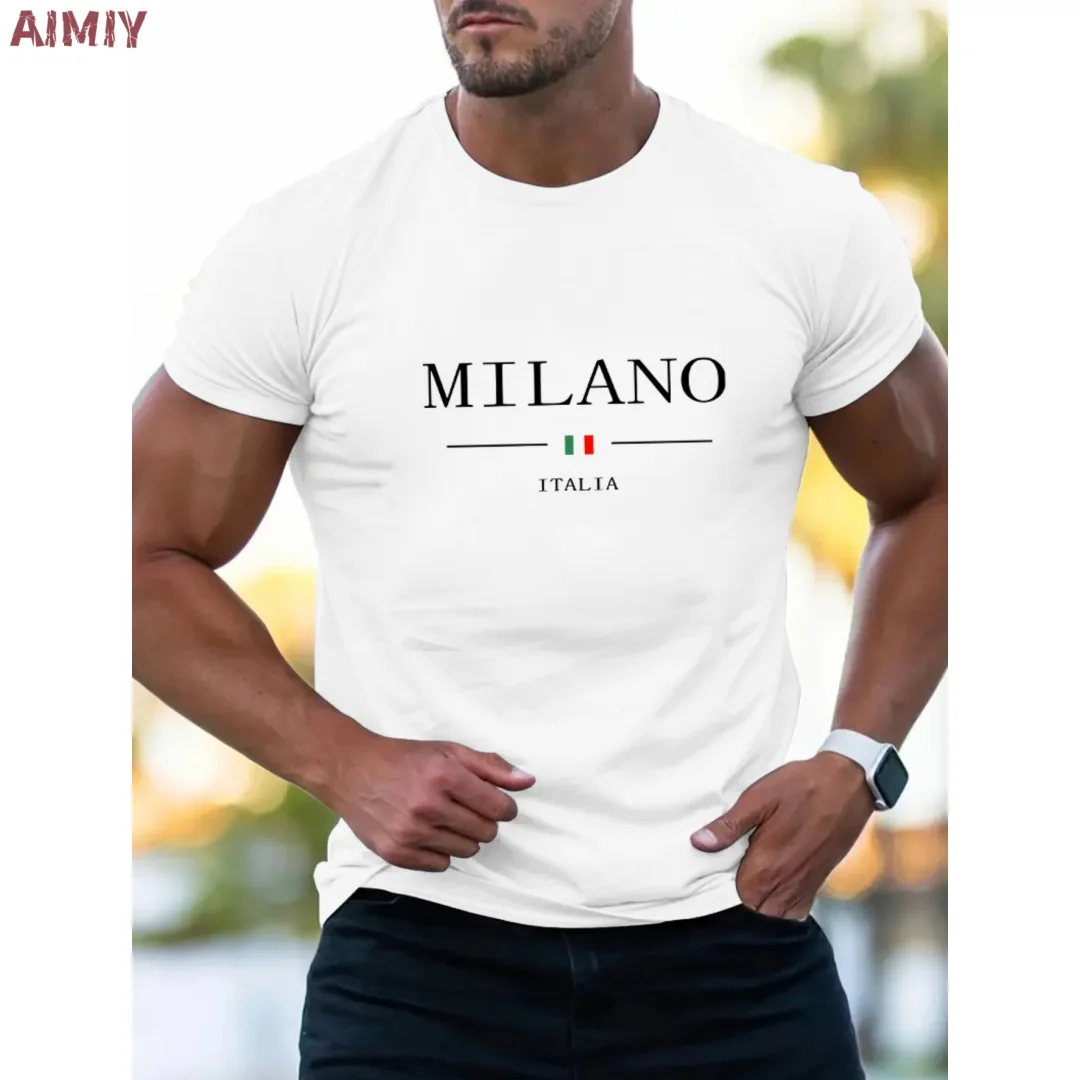 Man T Shirt Casual Oversized Sports Loose Plus Milano Print Clothing Comfortable Shopping Round Neck Short Sleeved T-Shirt Top thumbnail 5