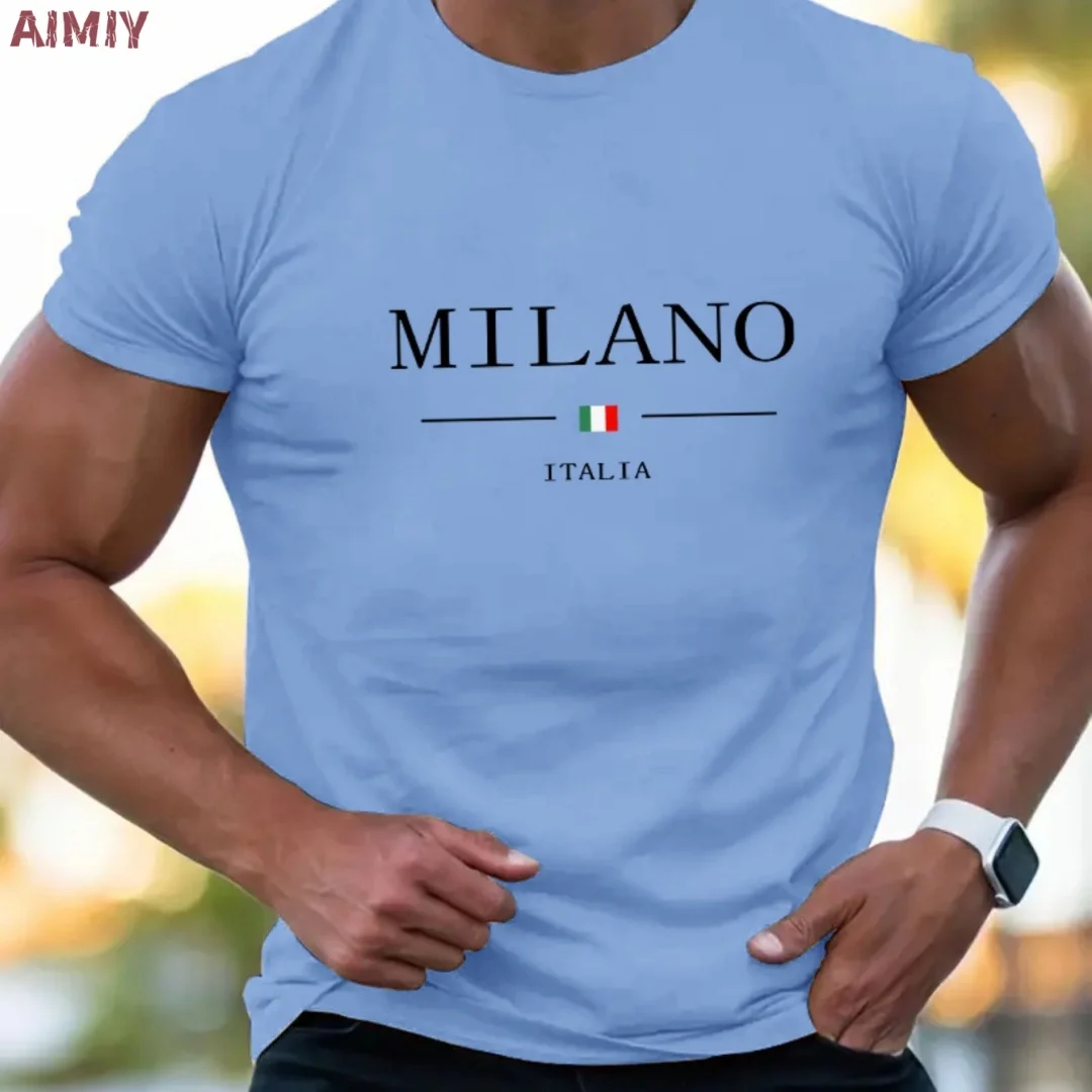 Man T Shirt Casual Oversized Sports Loose Plus Milano Print Clothing Comfortable Shopping Round Neck Short Sleeved T-Shirt Top thumbnail 3