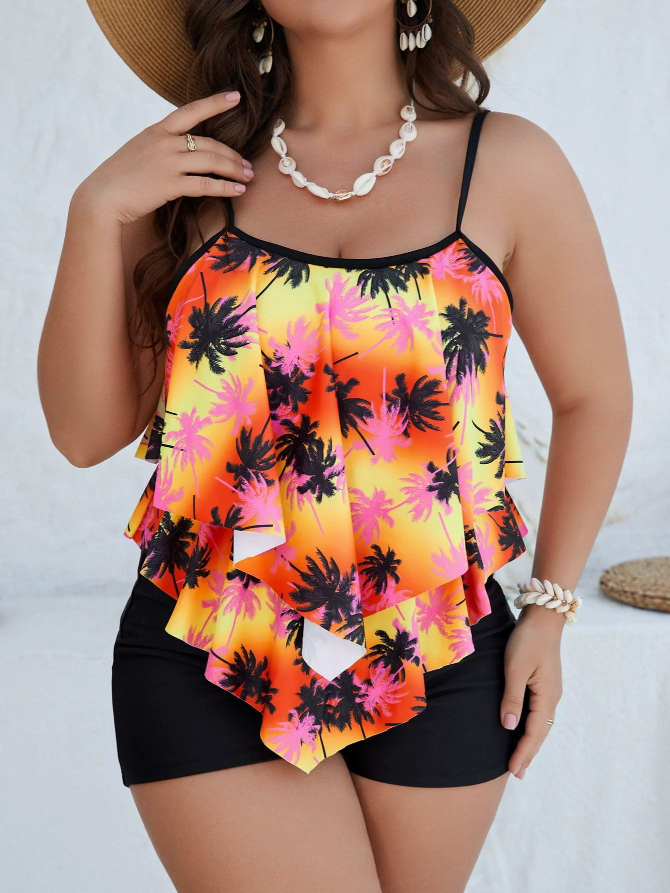 Plus Size Women's Swimsuit 2025 Two Piece Sets Tankini Beach Outfits Ruffled Tank Top High Waisted Shorts Bathing Suit thumbnail 2