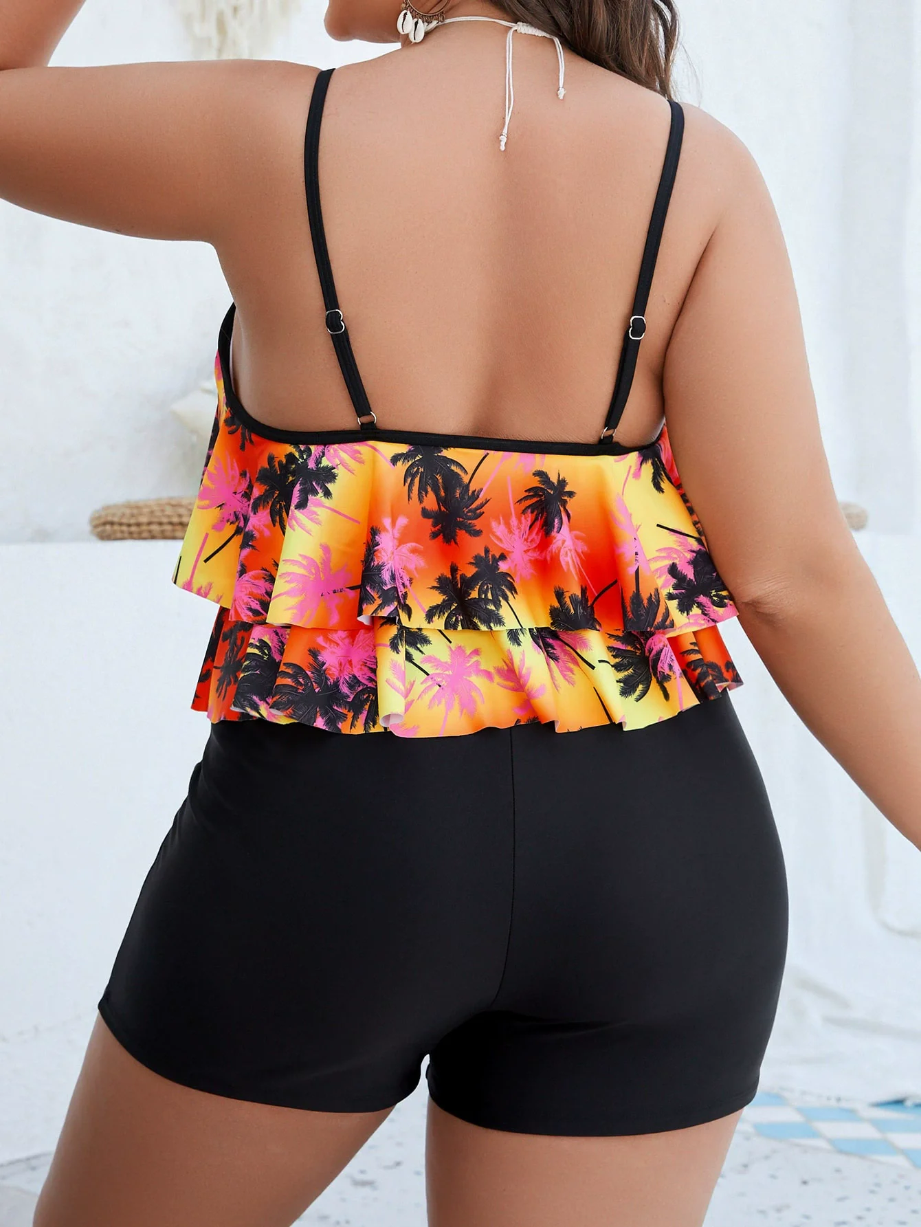 Plus Size Women's Swimsuit 2025 Two Piece Sets Tankini Beach Outfits Ruffled Tank Top High Waisted Shorts Bathing Suit thumbnail 4