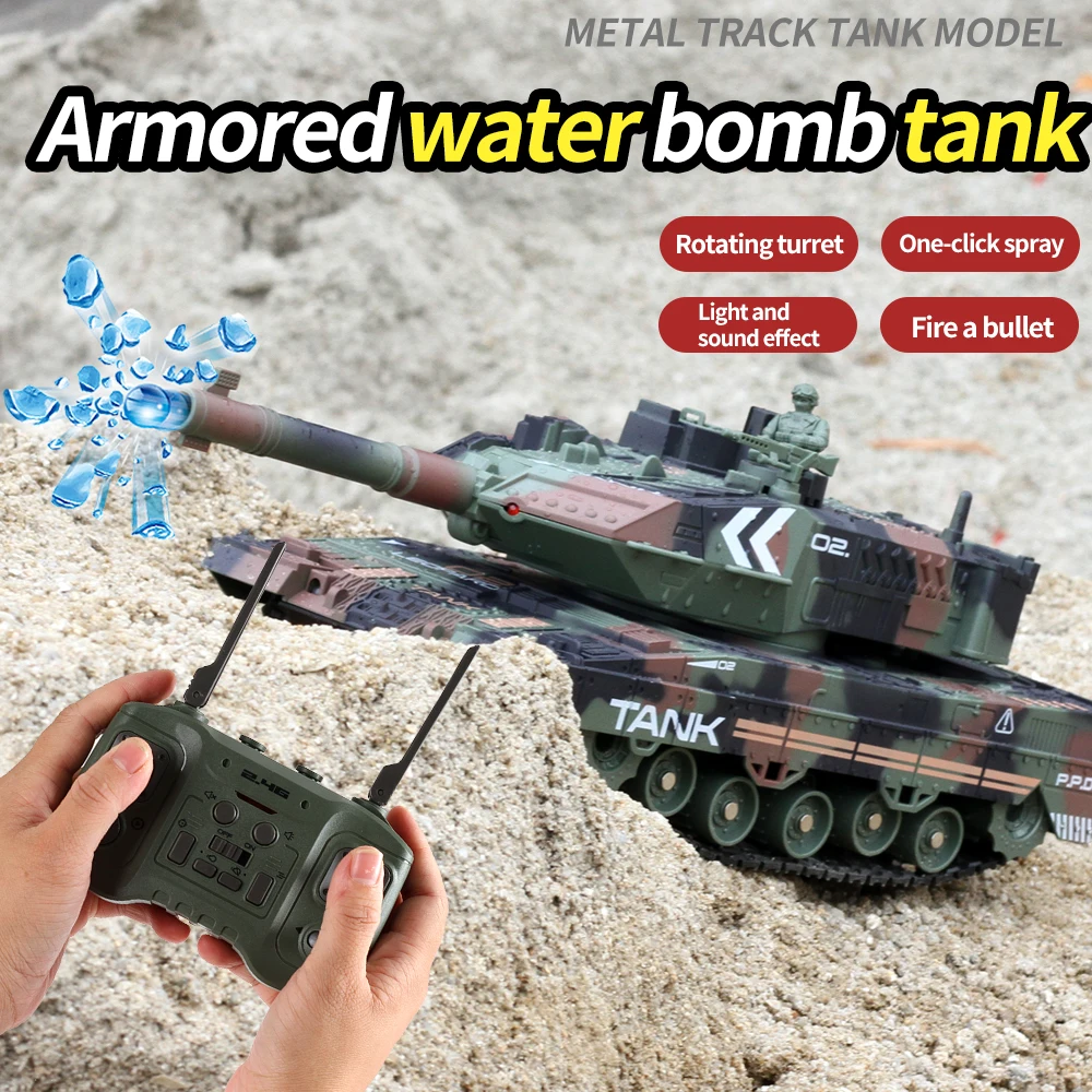 2.4G Remote Control Tracked Simulation Tank Water Spray Remote Control Vehicle War Armored Vehicle Model Children Toy Gift