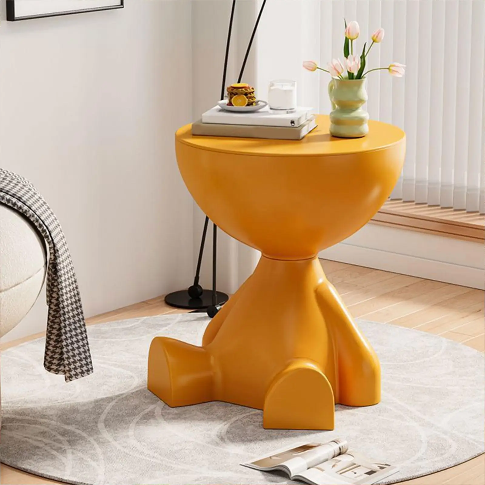 Creative Flat Coffee Table Cream Style Home Living Room Sofa Side Table Bedside Small Table Movable Small Round Table Corner thumbnail 5