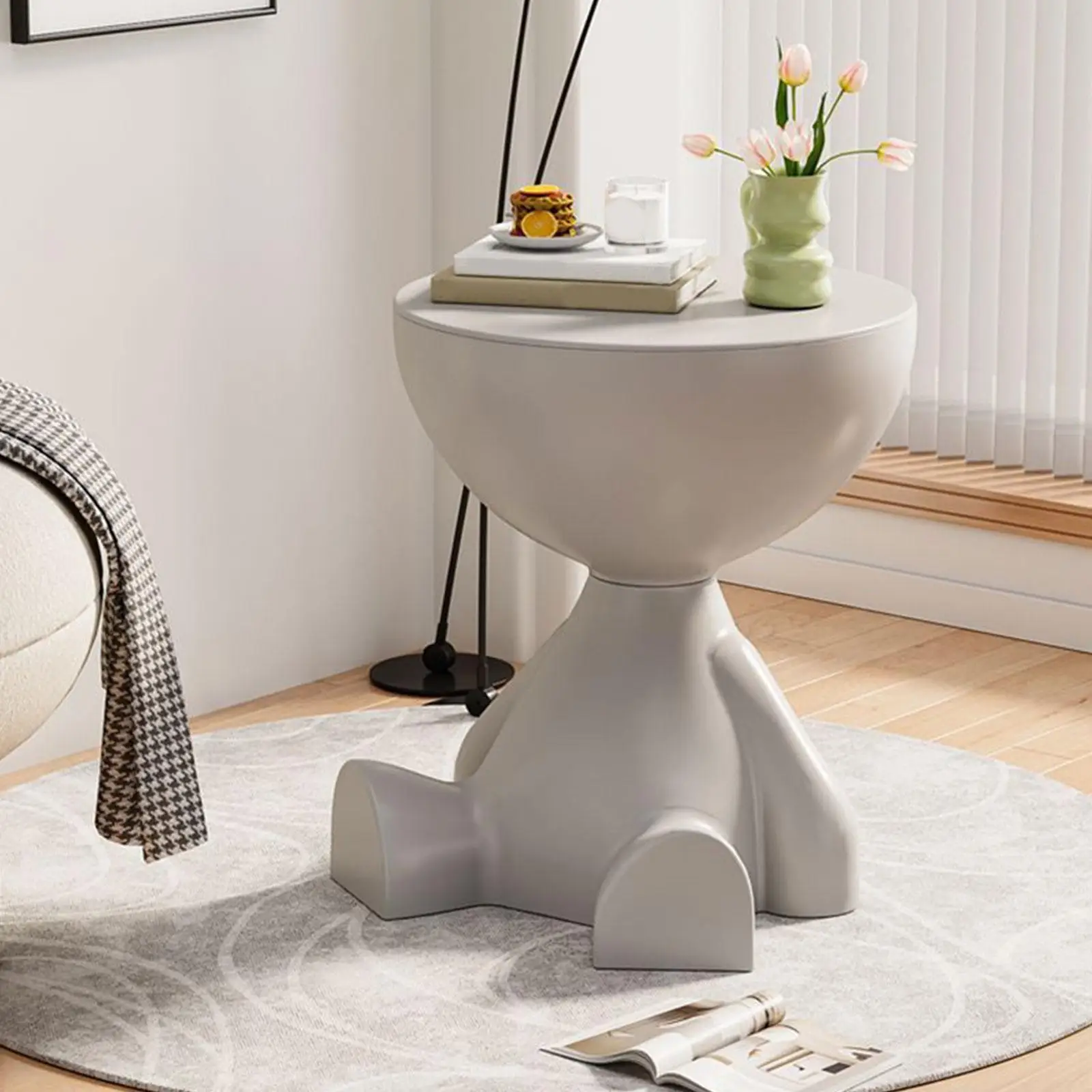 Creative Flat Coffee Table Cream Style Home Living Room Sofa Side Table Bedside Small Table Movable Small Round Table Corner thumbnail 2