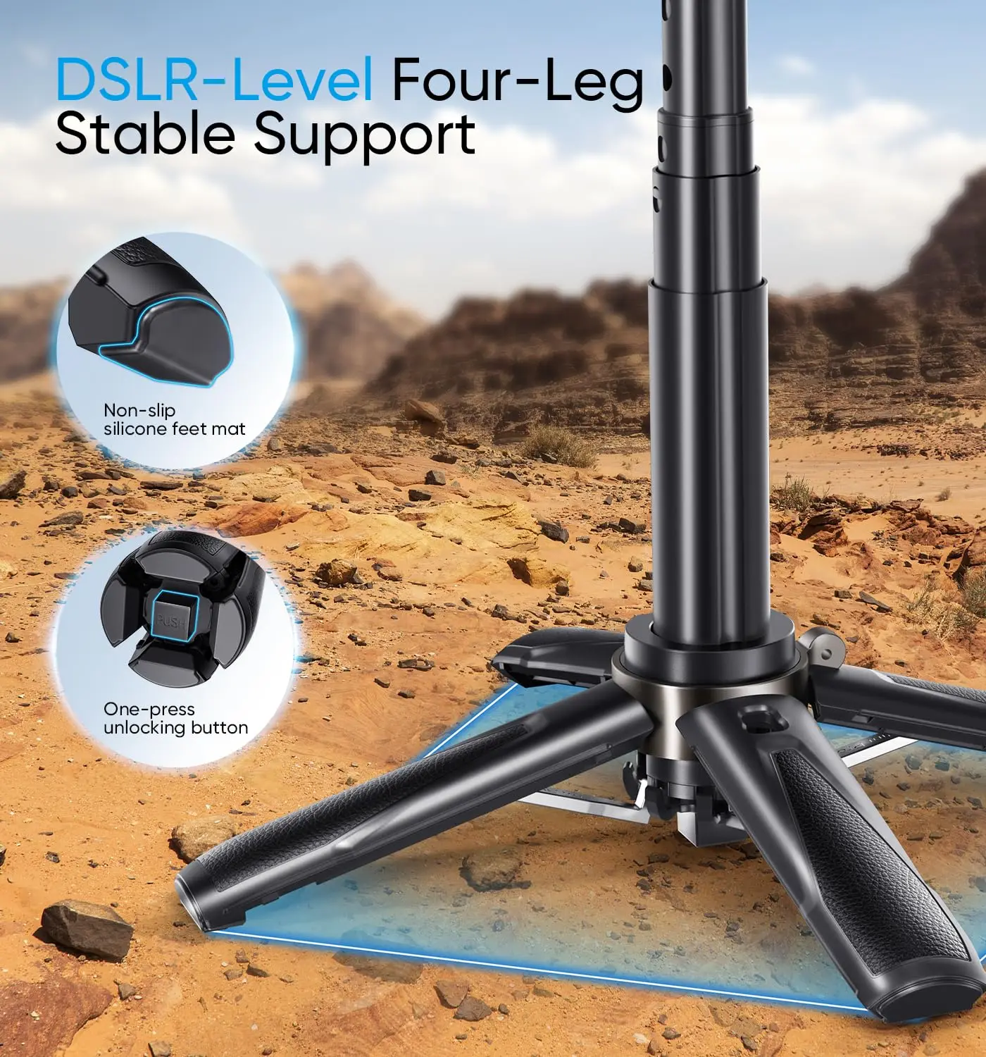 Mini Tripod，2025 New Selfie Stick Tripod with Remote One-Touch Push Button Switch, 360° Rotation with Bluetooth for IPhone thumbnail 6
