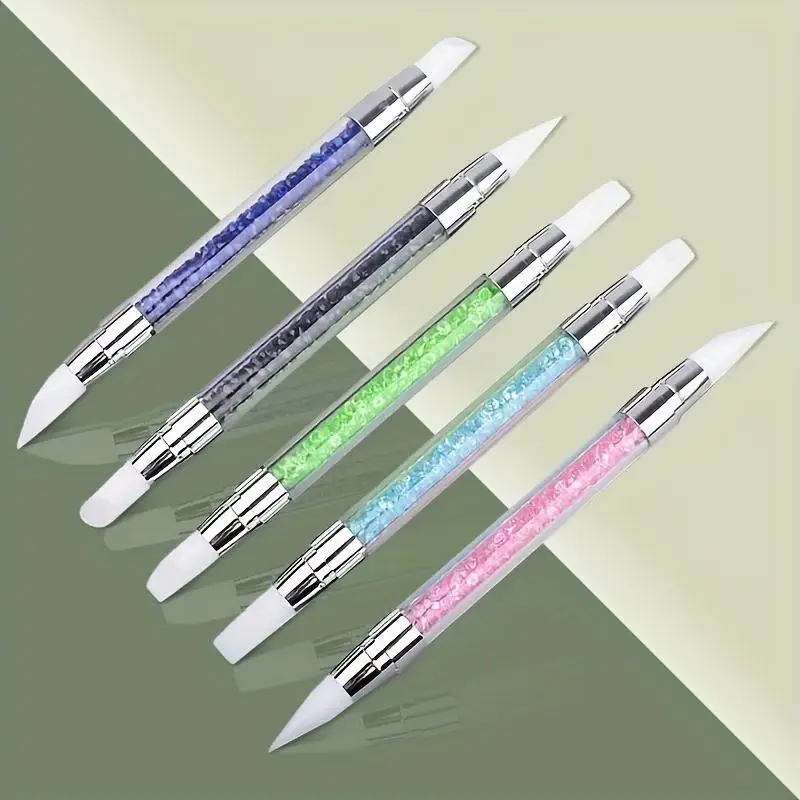 1/5 Pcs Silicone Nail Tools Dual Tipped Nail Art Sculpture Pen Rhinestone Nail Polish Carving Pen Rubber Tip Nail Brushes