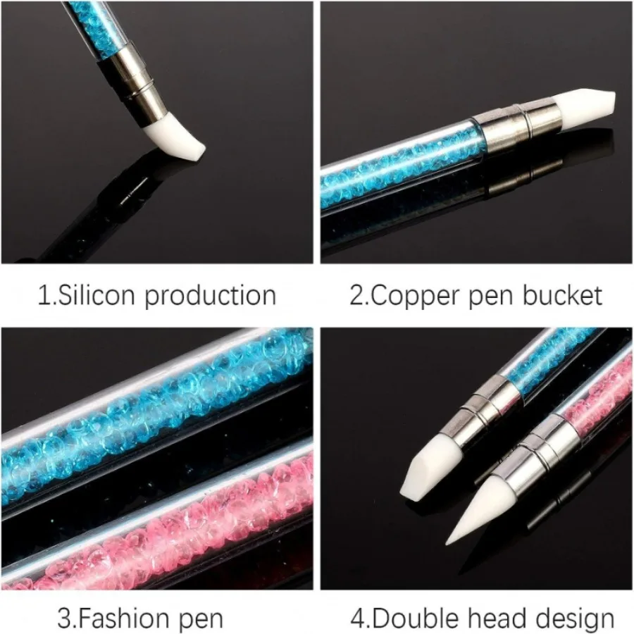 1/5 Pcs Silicone Nail Tools Dual Tipped Nail Art Sculpture Pen Rhinestone Nail Polish Carving Pen Rubber Tip Nail Brushes thumbnail 3