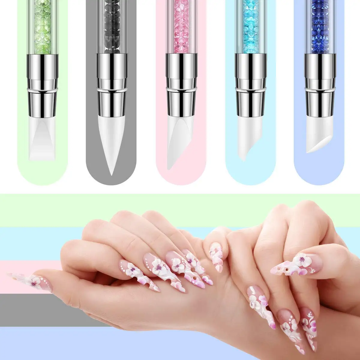1/5 Pcs Silicone Nail Tools Dual Tipped Nail Art Sculpture Pen Rhinestone Nail Polish Carving Pen Rubber Tip Nail Brushes thumbnail 4
