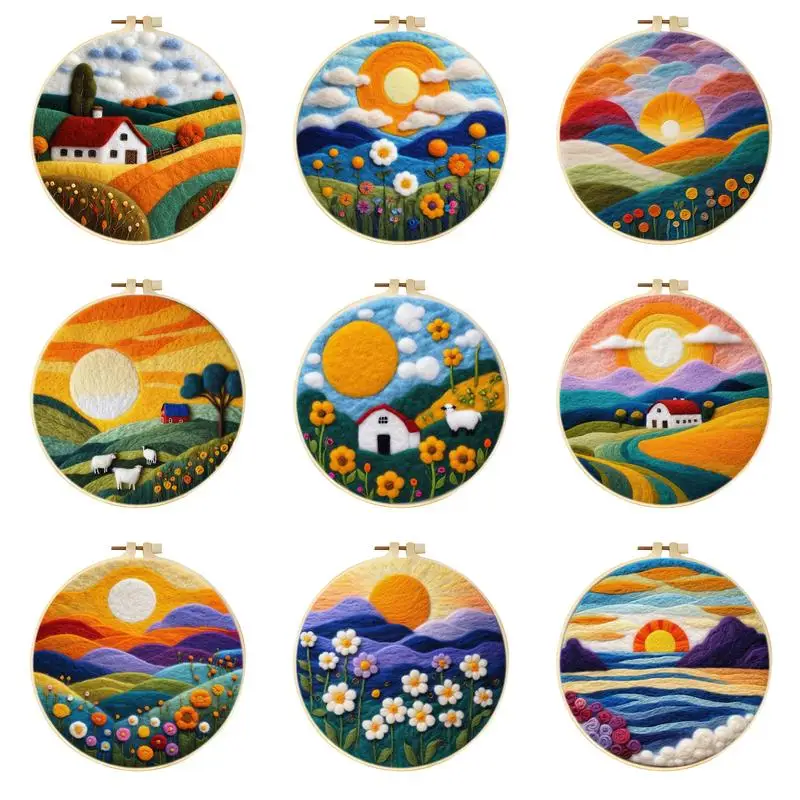 RUOPOTY Diy Needle Felting Kit For Beginners Suburban Landscape Pattern Needle Felt Painting Starter Kits Wool Craft Set With To thumbnail 2