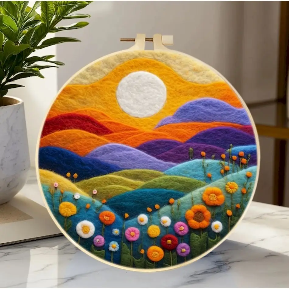 RUOPOTY Diy Needle Felting Kit For Beginners Suburban Landscape Pattern Needle Felt Painting Starter Kits Wool Craft Set With To