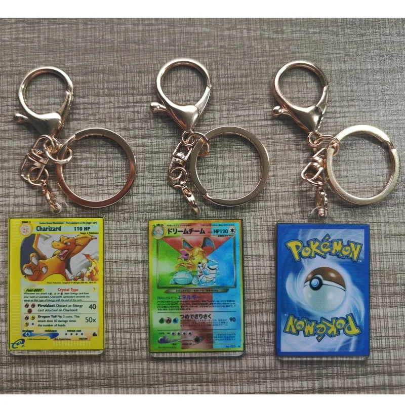 Pokemon Anime Small Card Key Chain Charizard Keychains Blastoise Venusaur Mewtwo Diy Acrylic Action Toy Figures Game Collection thumbnail 3