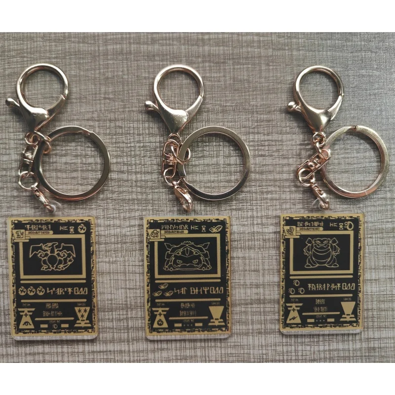 Pokemon Anime Small Card Key Chain Charizard Keychains Blastoise Venusaur Mewtwo Diy Acrylic Action Toy Figures Game Collection thumbnail 4
