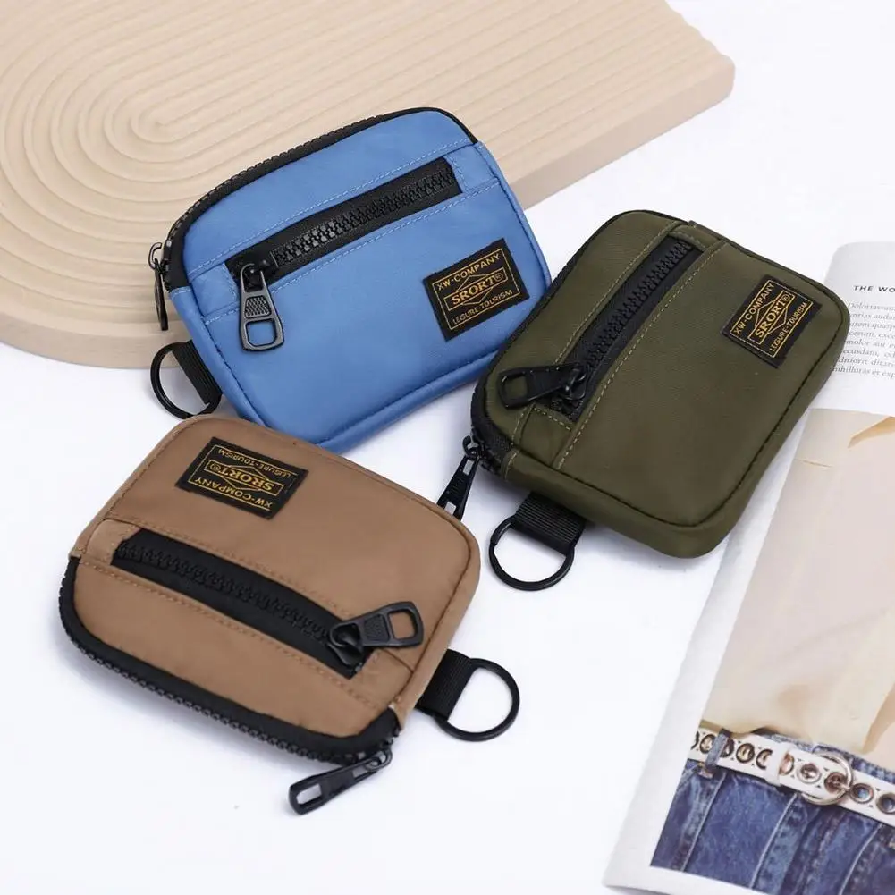 Small Casual Men's Coin Purse Canvas Zipper Short Wallet Retro Key Holder Money Bag Trend Youth Mini Handbag thumbnail 2
