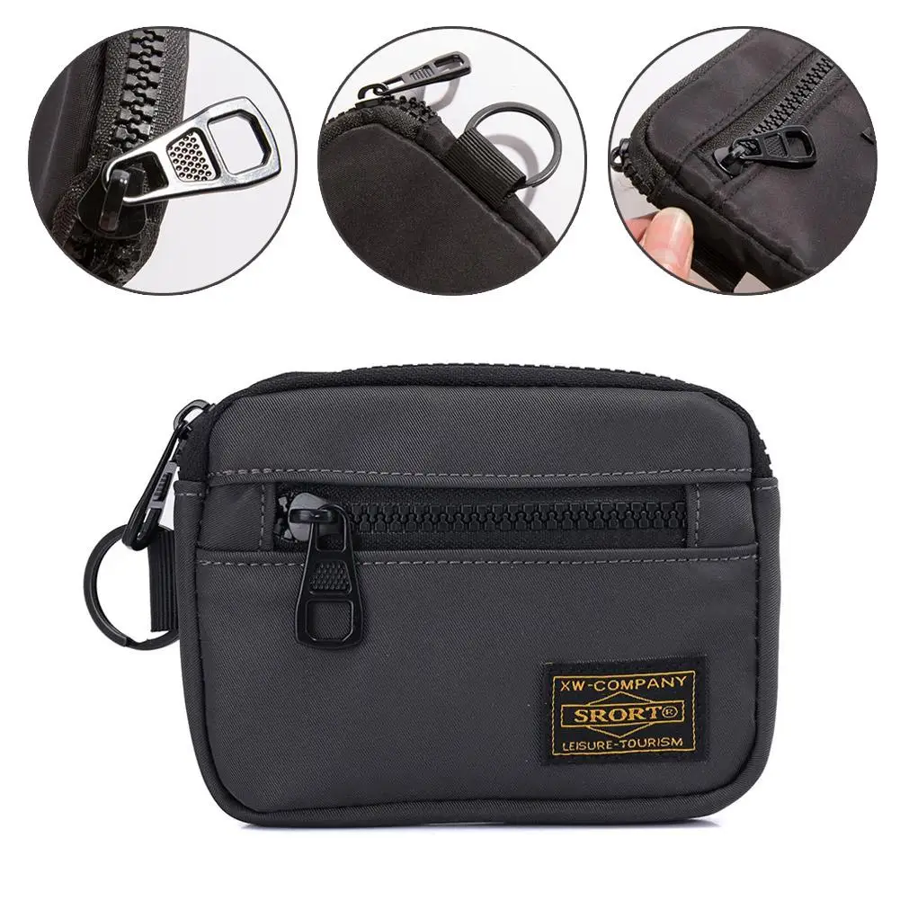 Small Casual Men's Coin Purse Canvas Zipper Short Wallet Retro Key Holder Money Bag Trend Youth Mini Handbag thumbnail 5