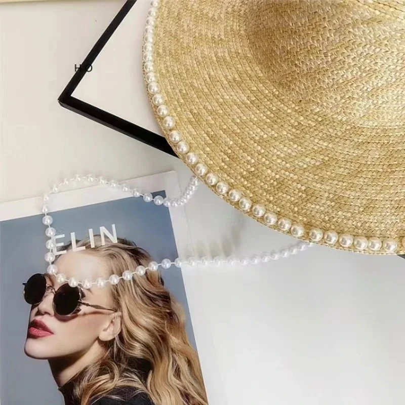 Wheat Straw Sun Hat For Women Summer Pearl Wide Brim Floppy Panama Fishermen Hats Female Lady Outdoor Foldable Beach Sun Caps thumbnail 6